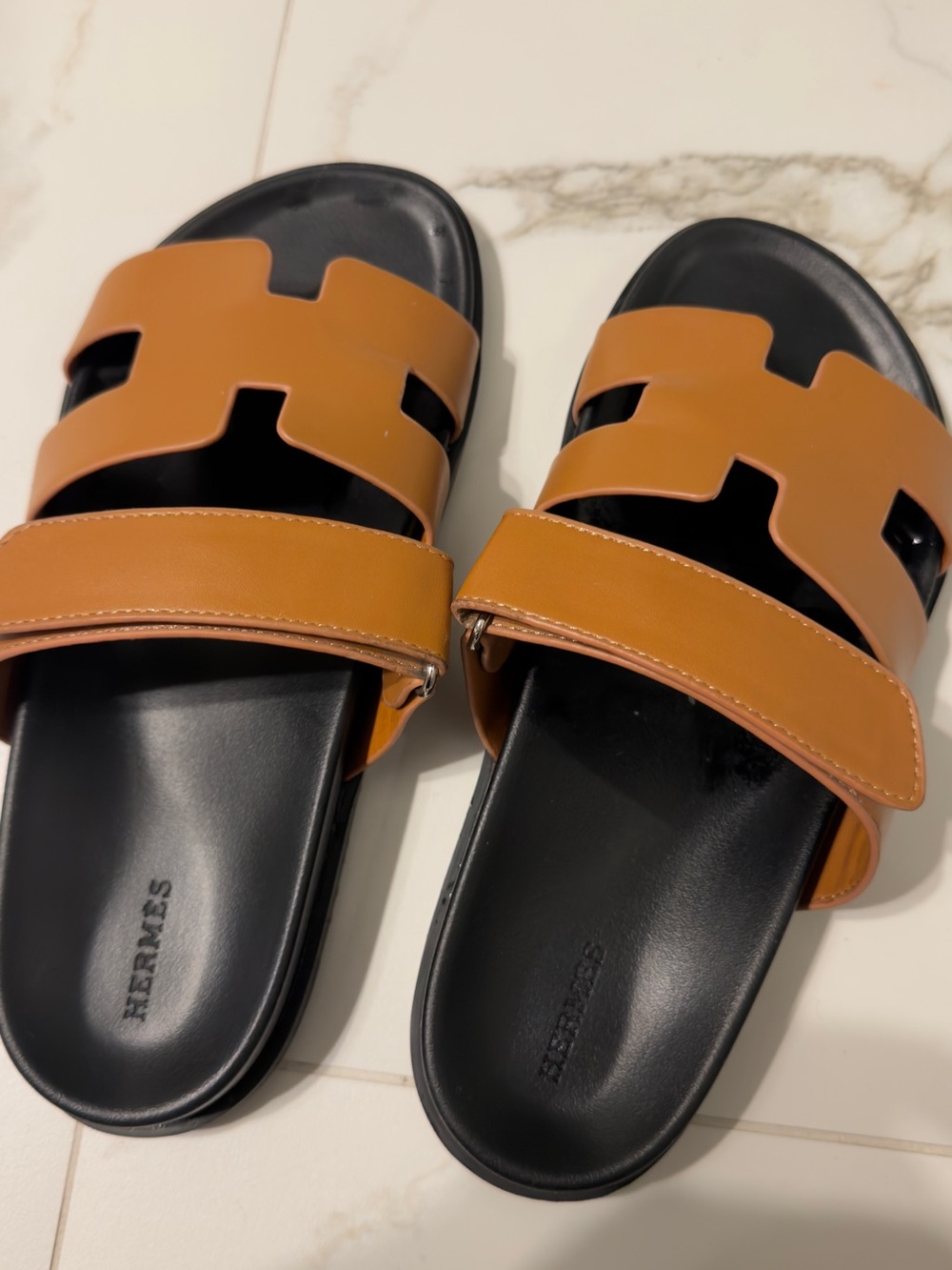 Tan Leather Slide Sandals - Women's